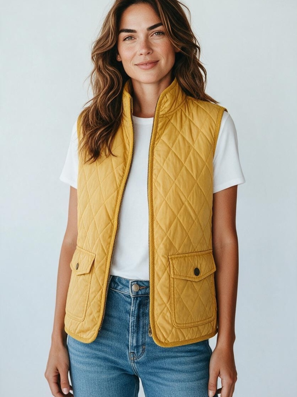 Talbots Yellow Quilted Stand-Collar Vest